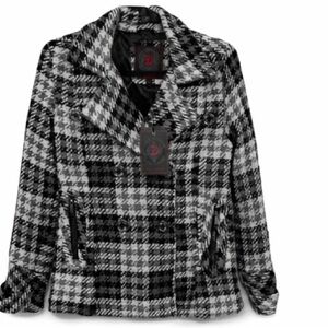 Dollhouse Outerwear Plaid Peacoat Jacket Black White Gray NWT Size M